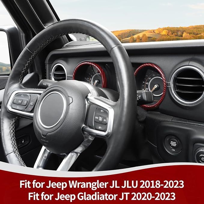 RT-TCZ for Jeep JL Dashboard Instrument Panel Gauges Trim Ring Cover for Jeep Wrangler JL JLU Gladiator JT 2018-2023 Red Carbon Fiber Interior Accessories 3pcs