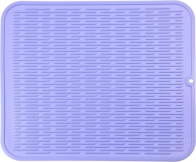 MicoYang Silicone Dish Drying Mat for Multiple Usage,Easy clean,Eco-friendly,Heat-resistant Silicone Mat for Kitchen Counter or Sink,Refrigerator or Drawer Liner Light Purple XL 18 inches x 16 inches