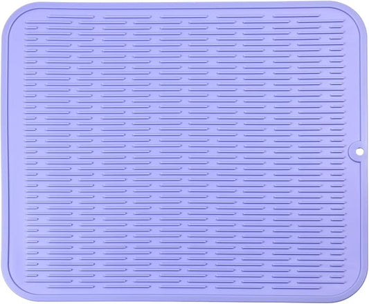 MicoYang Silicone Dish Drying Mat for Multiple Usage,Easy clean,Eco-friendly,Heat-resistant Silicone Mat for Kitchen Counter or Sink,Refrigerator or Drawer Liner Light Purple XL 18 inches x 16 inches