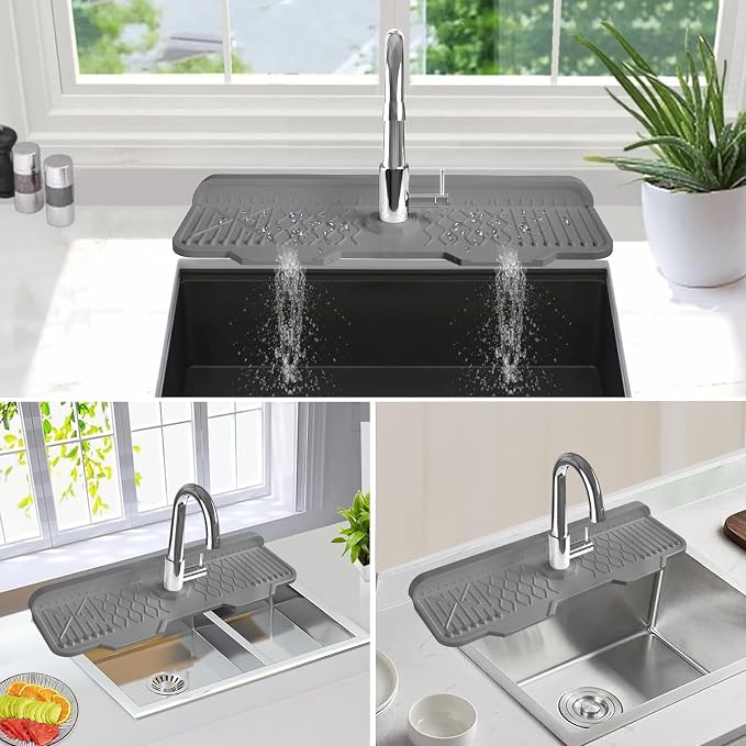 Sink Splash Guard Gen2-17" x 6'' Kitchen Sink Accessories,Silicone Sink Mat Splash Guard,fit for Countertop, Bathroom,Farmhouse,RV by EBIGIC (Grey)