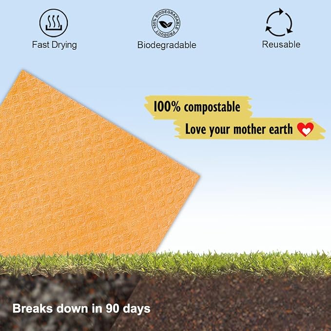 MoLKENE Swedish Dishcloths - 10 Pack Reusable Kitchen Dishcloths - Ultra Absorbent Dish Towels for Washing Dishes - Cellulose Sponge Cloth Cleaning Cloths - Orange