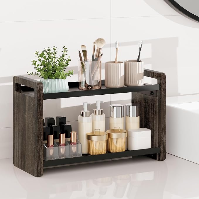 Bathroom Counter Organizer,Bathroom Counter Shelf,Bathroom Organizers,Organizers and Storage,Under Sink Organizer,Cologne Organizer for Men,Cologne Cabinet,Vanity Shelf(Brown 2 Tier)
