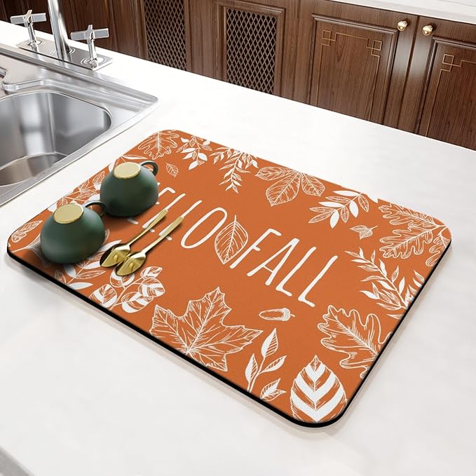 Fun Coffee Mat 23inx15in,Coffee Bar Mat for Countertops,Absorbent Hide Stain Anti-Slip Coffee Bar Accessories Fit Under Coffee Machine Mat,dish Drying Mats for Kitchen