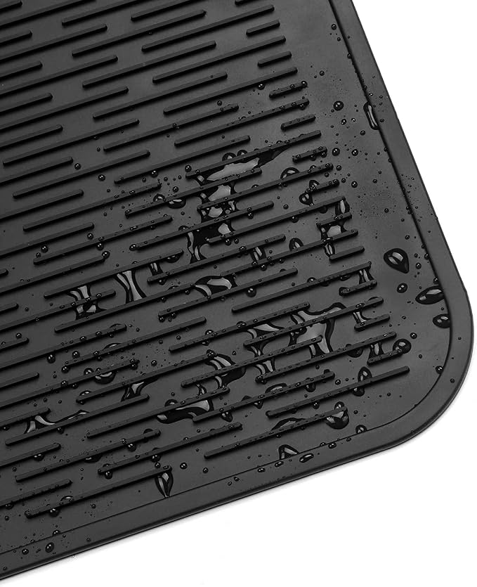 MicoYang Silicone Dish Drying Mat for Multiple Usage,Easy clean,Eco-friendly,Heat-resistant Silicone Mat for Kitchen Counter or Sink,Refrigerator or Drawer Liner Black 2XL 24 inches x 18 inches