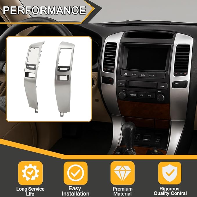 Dashboard A/C Vent Trim Panel Set Compatible with 2003–2009 Lexus GX470 & Toyota Land Cruiser Prado 120 Center Console Air Outlet Bezel Cover, Replacement #55474-60040, Silver
