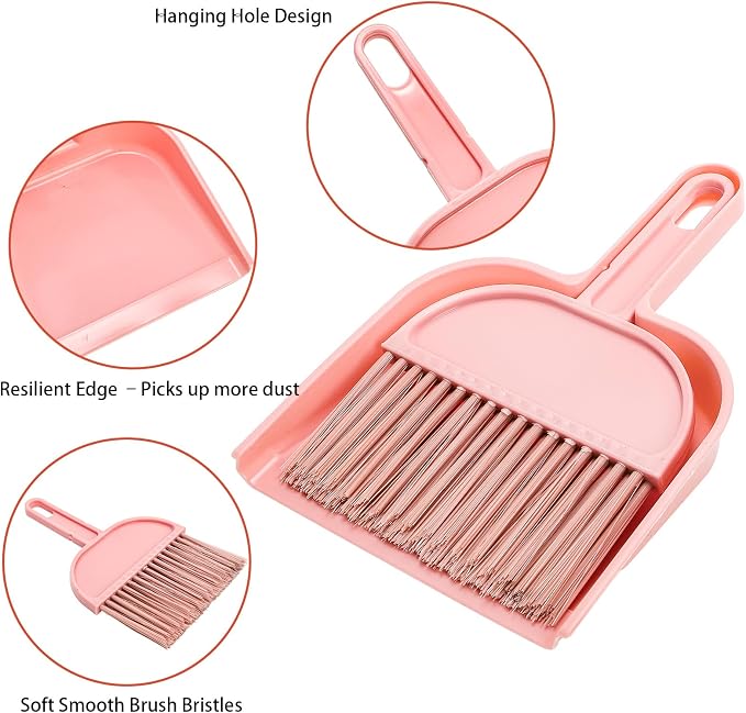 Jucoan 6 Pack Dustpan and Brush Set, Small Portable Handheld Dustpan and Brush Combo, Mini Broom and Dustpan Set Daily Cleaning Tool for Home Office Classroom Desk Table Drawer Sofa Bed Car Pet Care
