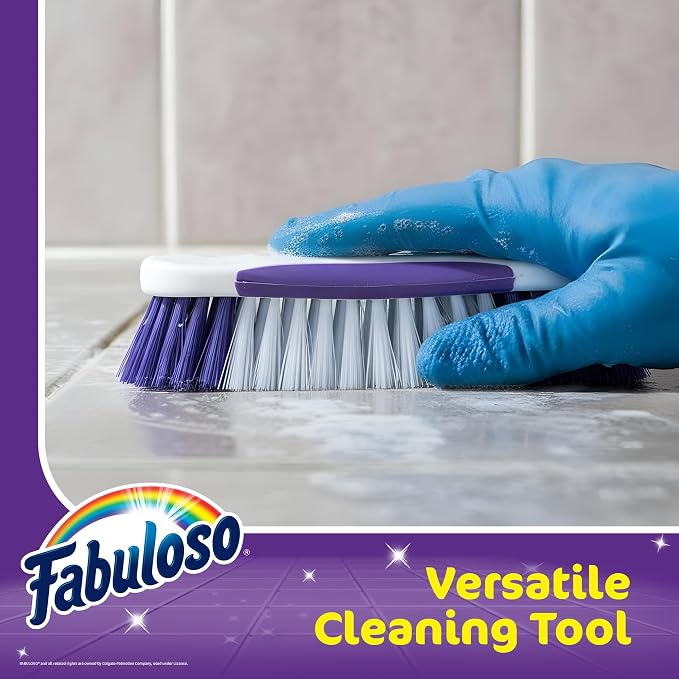 Fabuloso Compact Hand Scrub Brush, White and Purple, 6 Inch | Easy-grip rubber texture with firm bristles for kitchen, bathroom, tile, and baseboards