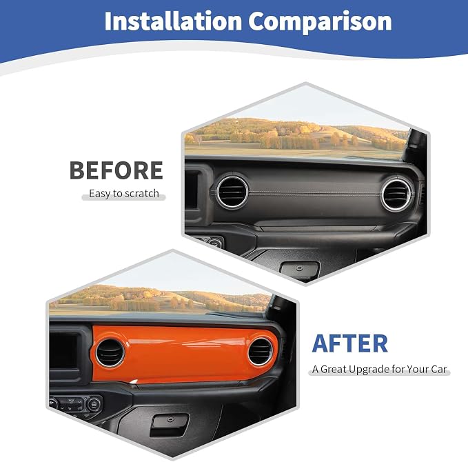RT-TCZ for Wrangler JL Dash Trim Cover Orange, Gear Shift Panel Trim Frame for Jeep Wrangler JL JLU Gladiator JT 2018-2023 Orange Interior Accessories 3pcs