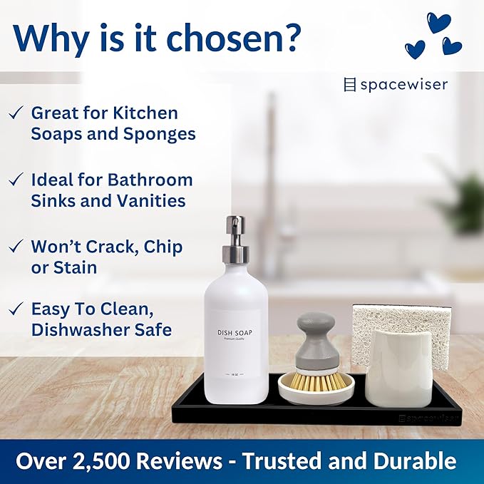 Spacewiser Countertop and Vanity Tray - 2 PC Large 11.7" Silicone Bathroom Trays, Counter Organizer, Dish Soap Sponge Holder Kitchen Sink Tray Organizer, Sink Caddy Toothbrush Key Kitchen Soap Trays