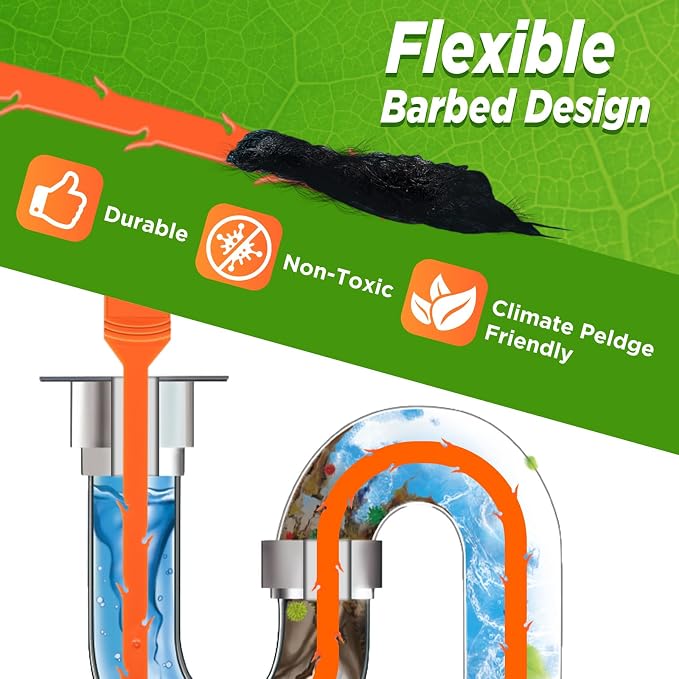 Forlivese 4 Pack 25 Inch Drain Snake,Drain Clog Remover,Sink Snake for Sewer Kitchen Sink Bathroom Tub Toilet Clogged Drains Relief Cleaning Tool
