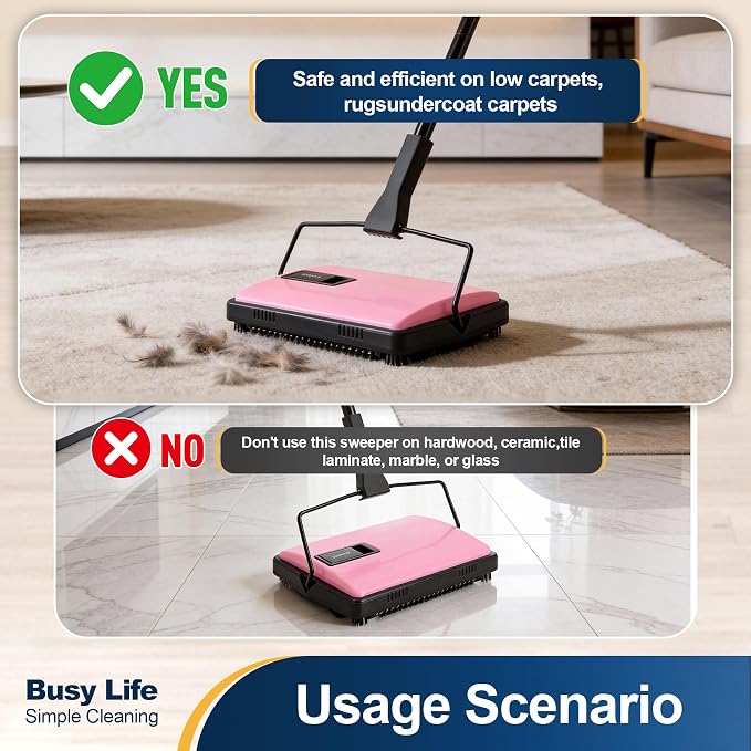 Yocada Manual Carpet Sweeper Cleaner Household Sweeper with Extra Brush | Lightweight Hand Push Non-Electric for Home Office Low&Undercoat Carpets Rugs Pet Hair Dust Scraps Cleaning