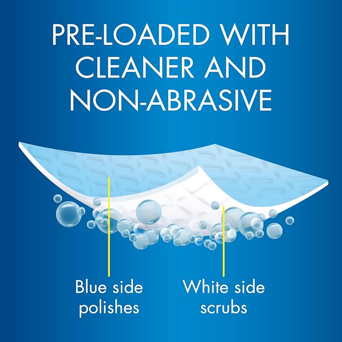 Glisten Cooktop and Kitchen Cleaning Pads for Glass, Gas Ranges, Ovens, Microwaves, and More, Dissolves Grease and Baked on Foods, Lemon Scent, 24 Large Pads or 48 Small Pads