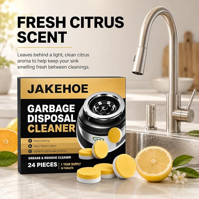 XL Foaming Garbage Disposal Cleaner and Deodorizer, Lemon Scent Kitchen Sink & Drain Odor Eliminate Tablets, Break Down Grease Buildup, Residue & Grime,12 Pack for Monthly Maintenance, Septic Safe