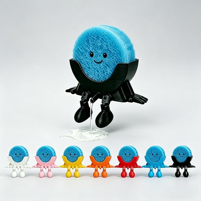 Cute Hanging Sponge Holder with Drainage,3D Printed Kitchen Funny Sponge Stand for Sink,with non-slip pads,Suitable for Scrub Daddy Holder,Keeps Your Sponge Dry Smiling (Black)