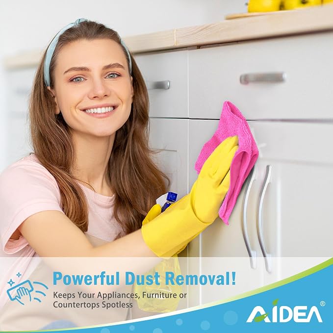 AIDEA Pink Microfiber Cleaning Cloth-12PK, Absorbent Cleaning Rags 12"x12" | Microfiber Towels for Cars Lint Free, Shop Towels, Kitchen Towels Pink Stuff Microfiber Towels, Cleaning Towels for Garage