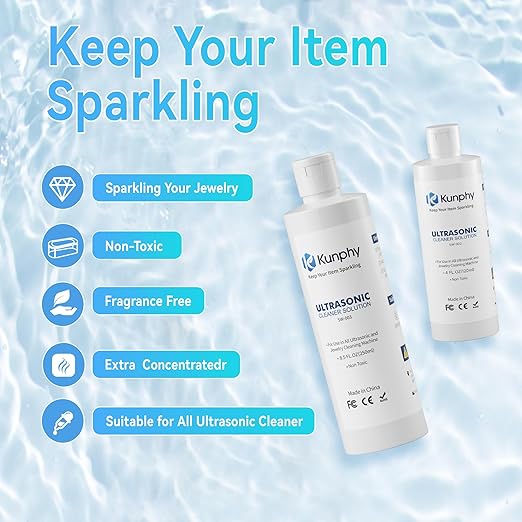kunphy Jewelry Cleaner Solution -Ultrasonic Cleaner Solution for Gold, Silver, Platinum Diamonds and Non-Porous Precious & Semi-Precious Jewelry 4 oz(120ml) (Pack of 2)