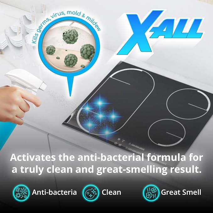 X-ALL Multi-Purpose Cleaner - Spray Bottle and 5x Cleaning Tablets - Cleaner for Oven, Kitchen & Floor surfaces, and Removes Grease and Grime