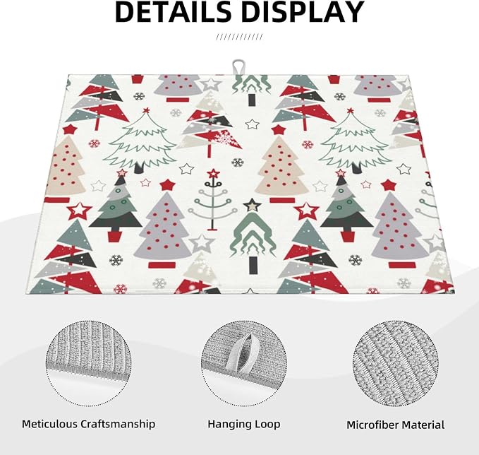 Beautiful Christmas Tree Dish Drying Mat For Kitchen Counter, Super Absorbent Microfiber Dish Drying Pad, Kitchen Gadgets For Easy Clean Multi-Use Large 18"x24"