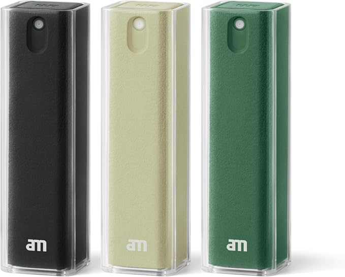 am Mist Screen Cleaner Spray with Microfiber Cloth – Alcohol-Free, Green | Mist screen cleaner with integrated microfiber cloth for phones, tablets, laptops, TVs and car displays.