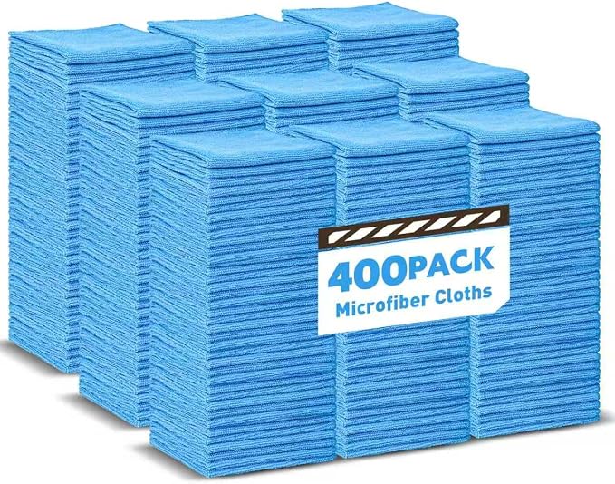 TEAWOO Blue Microfiber Towels Bulk-400 Pack, Cleaning Cloths Bulk, Microfiber Towels for Cars, Cleaning Rags Blue (12x12 inches)