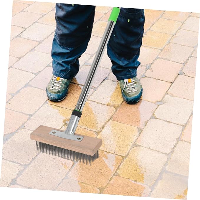LIOOBO Stainless Steel Scrub Brush: 1.2m Heavy-Duty Wire Bristle Brush for Tough Stains - Outdoor Use on Decks Patios & Concrete - Commercial Cleaning Tool