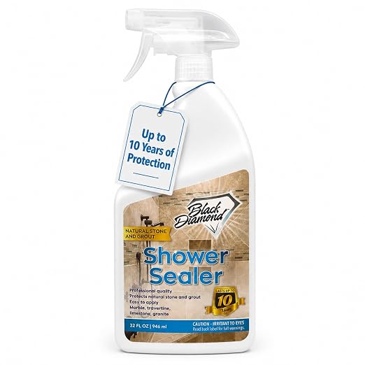 Black Diamond Stoneworks Natural Stone Shower Sealer – Penetrating Water-Based Sealer for Marble, Granite, Travertine, Limestone & Grout – Water & Stain Protection. 1-Quart