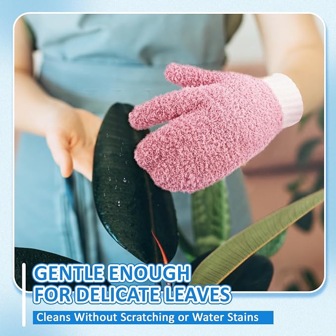 MIG4U Microfiber Dusting Gloves House Cleaning Glove for Blinds, Windows, Shutters, Furniture, and Car, Reusable Lint-Free Pink 2 Pairs S/M