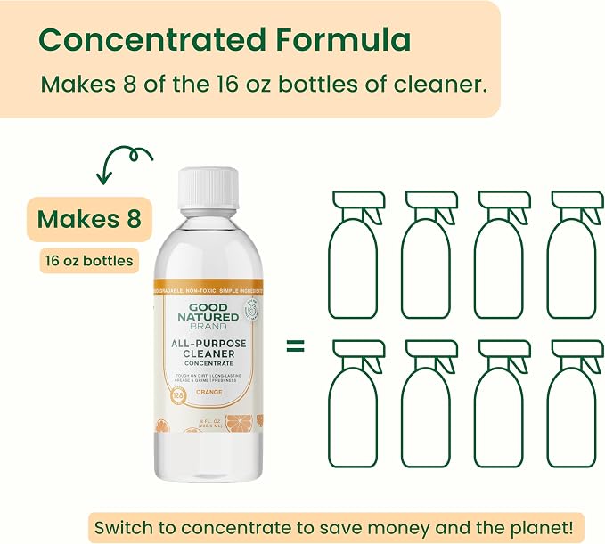 Good Natured Brand All-Purpose Cleaner Concentrate | 8oz makes 128oz | Orange Essential Oil | 16X Concentrated Natural Multi-Surface Cleaner