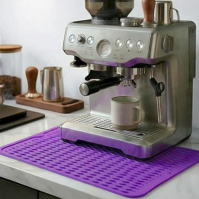 MicoYang Silicone Dish Drying Mat — Quick-Dry Ridges Counter & Sink Pad, Heat-Resistant Trivet to 450°F, Non-Slip & Dishwasher Safe, Roll-Up Storage, 18 Colors & 9 Sizes (Purple, 16"×12")