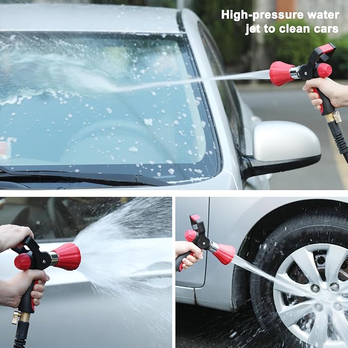 FANHAO High Pressure Fireman's Spray Nozzle, Heavy Duty Metal Hose Nozzle | Large Lever Control, Non-Slip Ergonomic Grip, Adjustable Spray Patterns, Rustproof Leakproof Nozzle for Garden, Car & Pet
