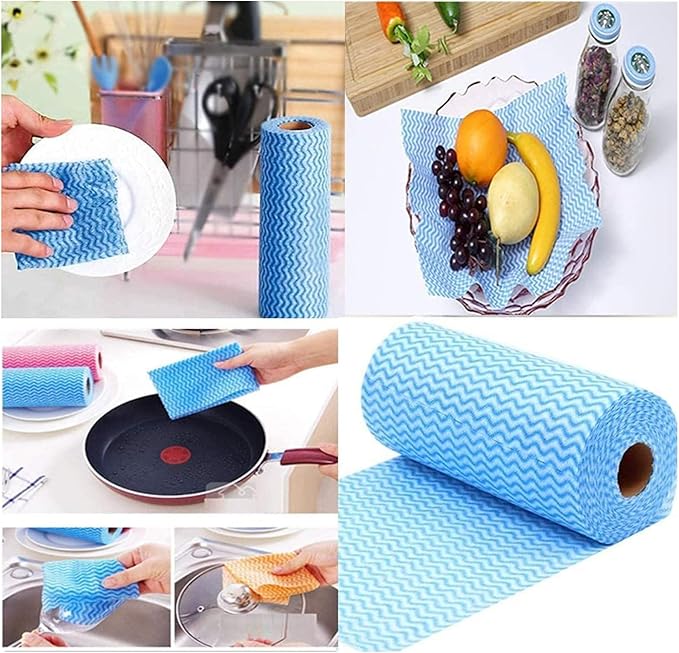 Disposable Cleaning Cloths Reusable Dish Cloths Dish Towels Blue Kitchen Towels Handy Wipes On Rolls Total 2 Roll 100 Pcs