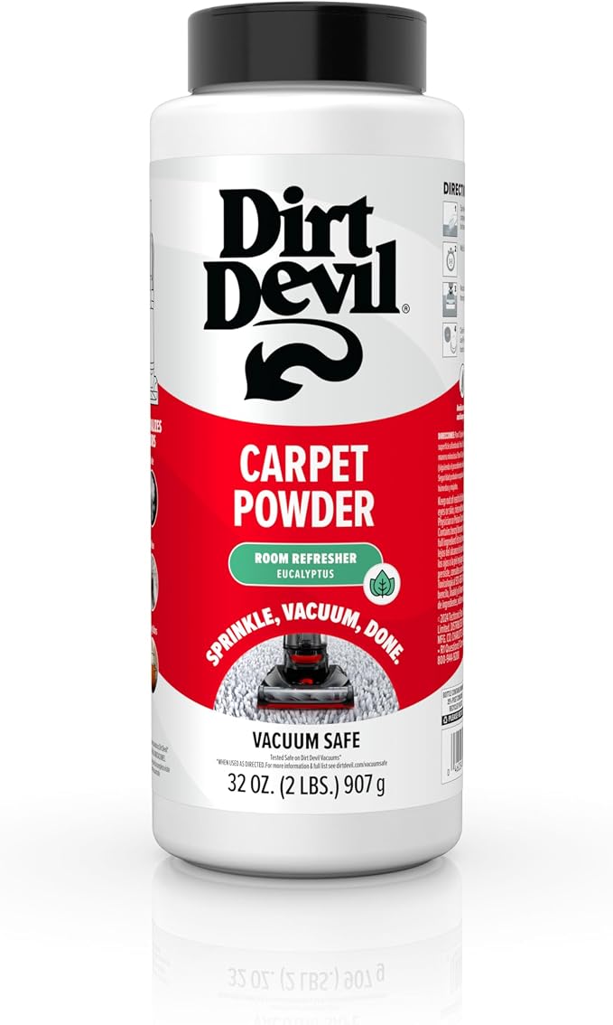 Dirt Devil Carpet Powder, 32 oz, Room Refresher and Odor Eliminator | Eucalyptus Scent, Vacuum Cleaner Safe, For Use on Carpets, Rugs, Upholstery and More, Carpet Freshener Powder for Home Use