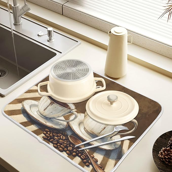 Coffee Themed Dish Drying Mat for Kitchen Counter Absorbent Microfiber Large Drying Pad Dish Mats for Kitchen Countertops 18 x 24 Inch243