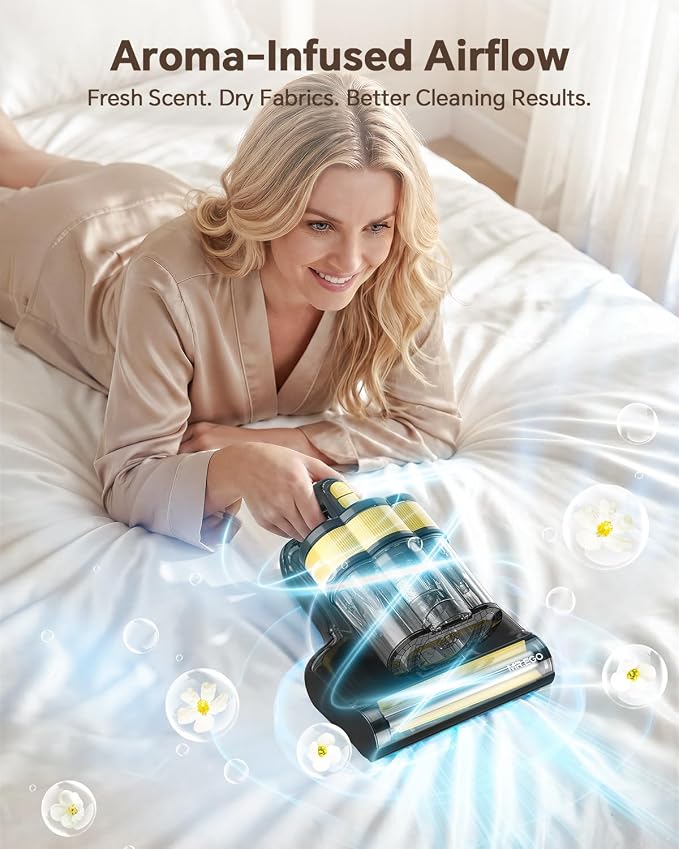 Cordless Mattress Vacuum Cleaner, 50000RPM Bed Vacuum with 253.7nm UV-C | 16000pa Powerful Suction, Ultrasonic, Dust Sensor & LED Display, Cordless, Washable HEPA Filter for Bed, Sofa, Couch