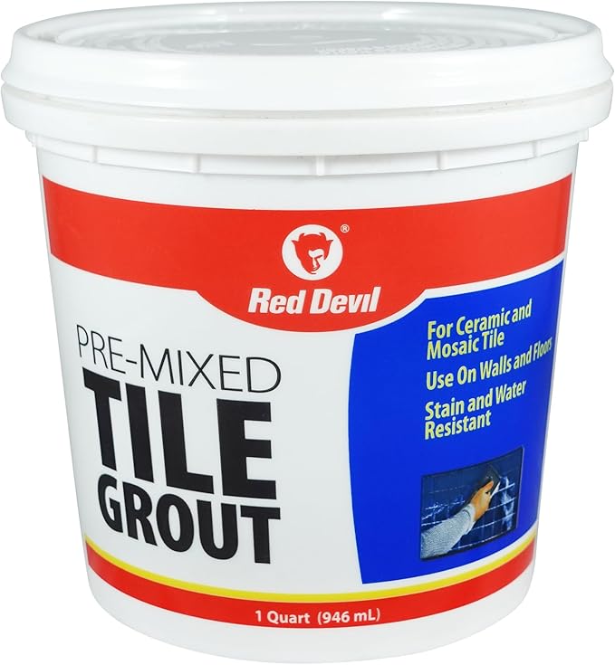 Red Devil 0424 Pre-Mixed Tile Grout - Professional Quality, Excellent Adhesion, Ideal for Wall & Floor Use - 1 Quart, White, Made in USA