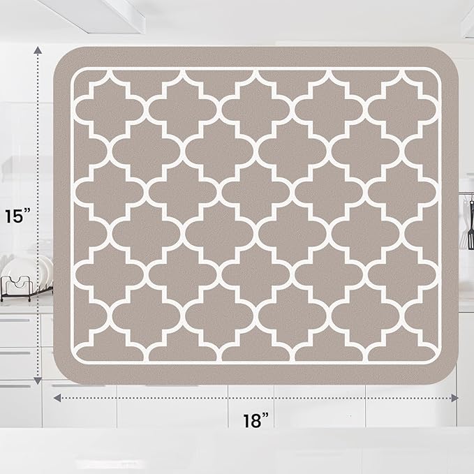 WISELIFE Dish Drying Mat Super Absorbent Drying Mat Large Dish Drying Mats for Kitchen Counter Easy Clean Dish Mat Kitchen Drying Mat15"x 18" Stylish Khaki