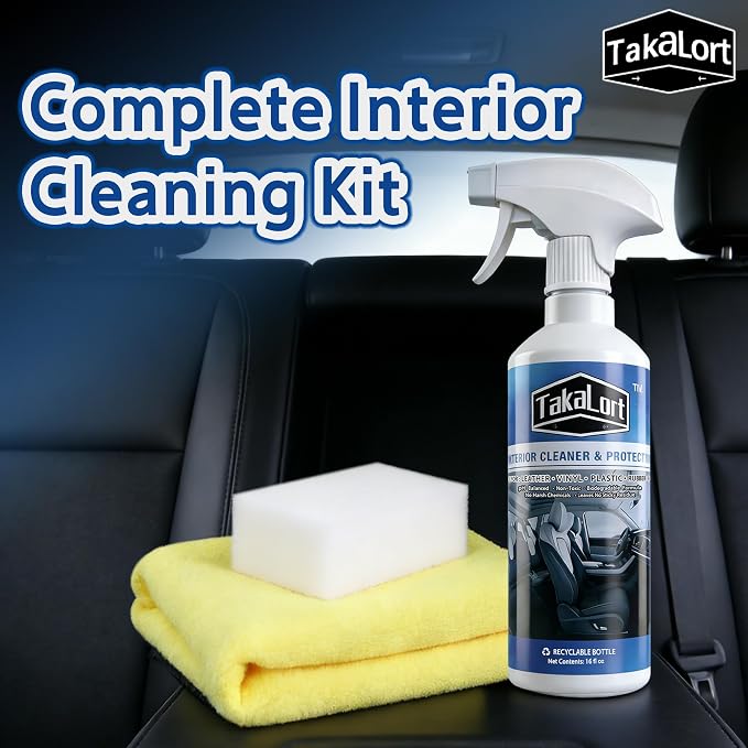 Car Interior Cleaner & Protectant, 32 Fl Oz Interior Detailer Spray – Cleans & Helps Protect Dashboard, Leather, Vinyl & Plastic, Includes Towel & Cleaning Sponge (Pack of 2)