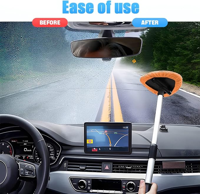 Extendable Car Windshield Cleaning Tool with Microfiber Pads, Orange | reusable glass-wiper design, interior and exterior window use, fits most cars, SUVs, and trucks, automotive cleaning tools