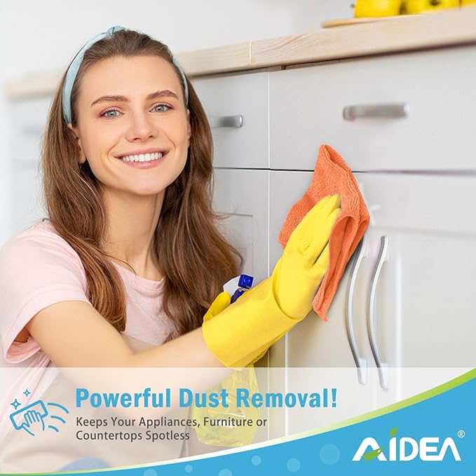 AIDEA Orange Microfiber Cleaning Cloth-12PK, Cleaning Rags 12"x12" Reusable | Microfiber Towel for Cars Lint Free, Absorbent Microfiber Rags, Reusable Shop Towels Dish Rags for Kitchen, Cleaning Supplies