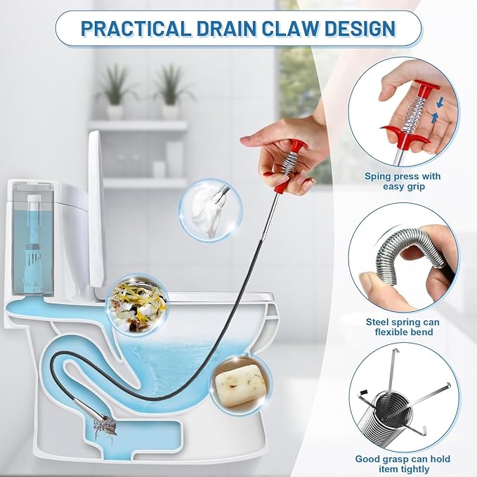 33 inch Drain Snake Flexible Grabber Claw – Toilet Snake Drain Claw for Clog Remover & Pick Up Small Items