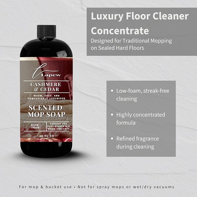 Lapew Cashmere Cedar Scented Mop Soap - Luxury Floor Cleaner Concentrate for Mopping Tile, Laminate, Vinyl & Hardwood | Streak-Free, Low-Foam | 36 oz