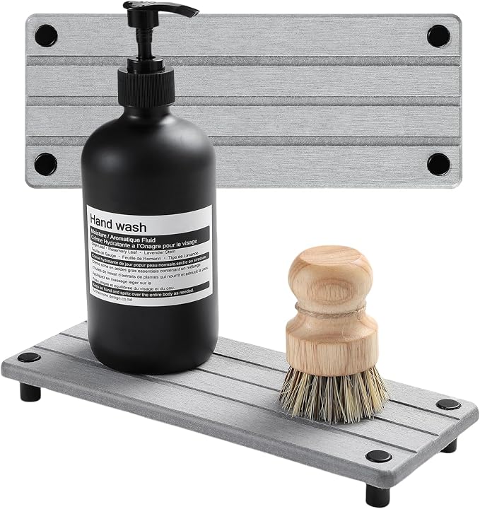 Razborci 2 Pack Fast Drying Water Absorbing Diatomite Stone Mat Tray for Kitchen & Bathroom Counter - Instant Dry Sink Caddy Organizer - Vanity Holder for Soap, Sponge – Light Gray 10" x 4"
