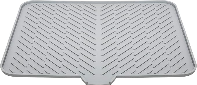 Luxet Silicone Dish Drying Mat with Built-in Drain Lip - Hygienic Drying Pad - Sturdy Compact Easy to Clean Tray Protects Surfaces Prevents Water Build Up - 23 X 17 (Grey)
