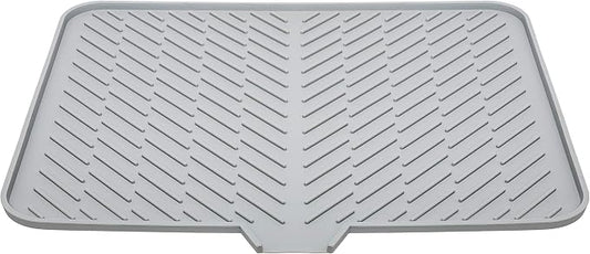 Luxet Silicone Dish Drying Mat with Built-in Drain Lip - Hygienic Drying Pad - Sturdy Compact Easy to Clean Tray Protects Surfaces Prevents Water Build Up - 23 X 17 (Grey)