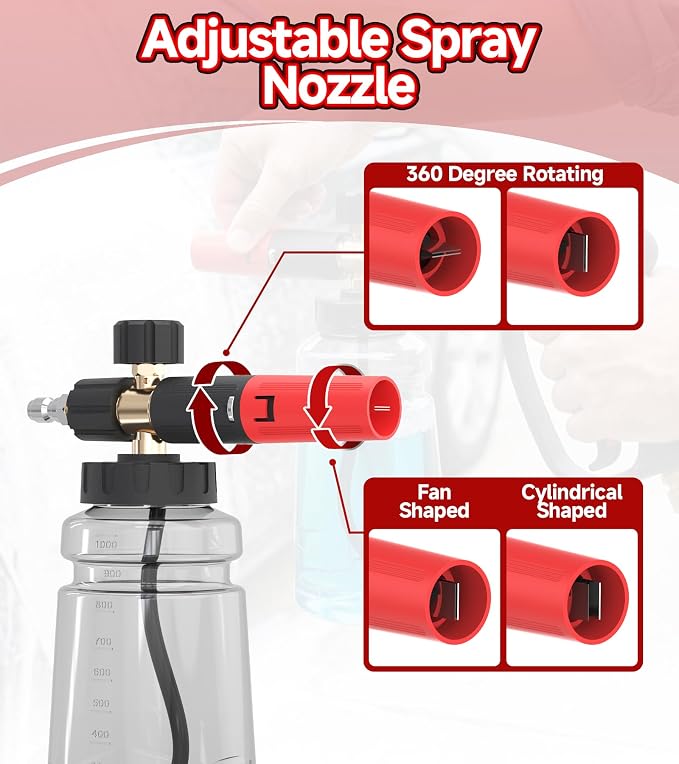Foam Cannon for Pressure Washer with 1/4" Quick Connector, Wide Mouth Foam Cannon, Adjustable Soap Cannon for Car Wash, Additional 1.1mm Orifice Nozzle (Grey)