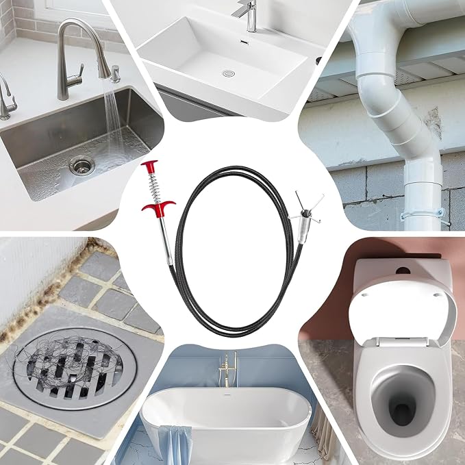 118" Flexible Grabber Claw Tool Reacher, Drain Snake Hair Drain Clog Remover Tool with 4 Claws Bendable Hose for Litter Pick, Home and Kitchen Sink, Drains, Toilet