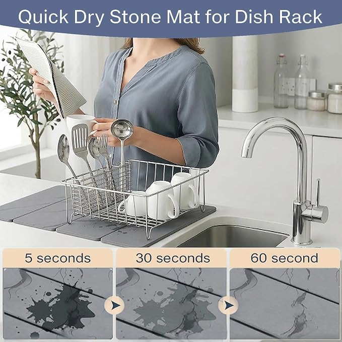 Stone Drying Mat for Kitchen Counter, 24"×16" | Diatomaceous Earth Dish Drying Mat, Absorbent Drying Stone Mat for Modern Kitchen Countertop