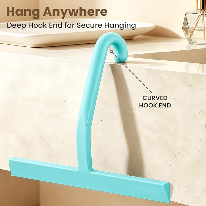 10 Inch Silicone Shower Squeegee for Glass Doors, Streak-Free, Mint Green | No-Squeak Silicone Blade, Ergonomic Round Grip and Built-In Hook for Quick Daily Cleaning of Shower Glass, Tile and Windows