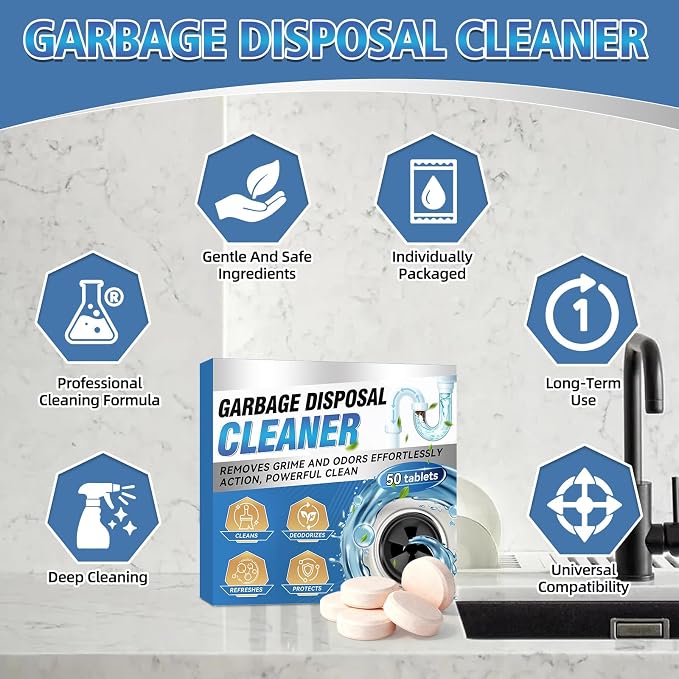 Garbage Disposal Cleaner and Deodorizer 50 Packs, 1 Year Supply Garbage Disposal Cleaner Tablets for Kitchen Sink & Drain Clean, Home Cleaning Essentials (50packs)