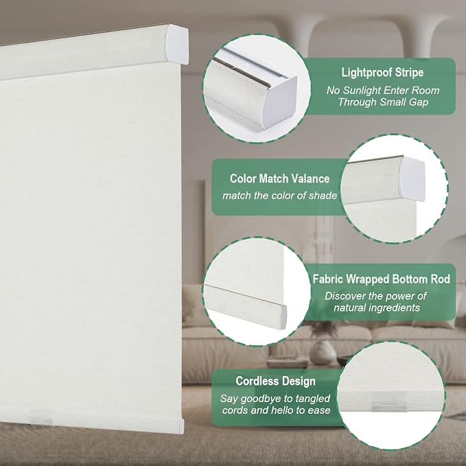 Tonature Cordless Faux Linen Light Filtering Roller Blinds for Window, Room Darkening Roller Windows Shades Anti-UV Roller Blinds for Bedroom, Living Room, Home Office,Nursery(41.5" W x 36" H,Cream)